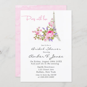 Paris Eiffel Tower Pink Peony Bridal Shower Invita Invitation