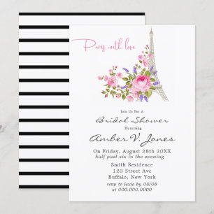 Paris Eiffel Tower Pink Peony Bridal Shower Invita Invitation