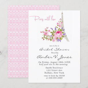 Paris Eiffel Tower Pink Peony Bridal Shower Invitation