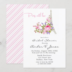 Paris Eiffel Tower Pink Peony Bridal Shower  Invitation