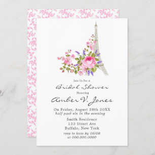 Paris Eiffel Tower Pink Peony Bridal Shower Invitation