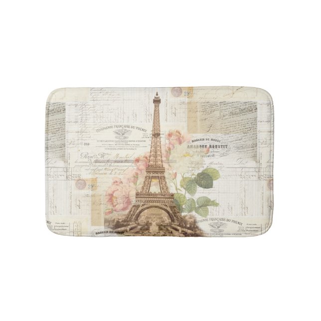 Paris Eiffel Tower Pink Roses Bath Rug (Front)