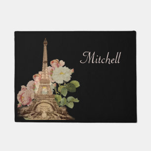 Paris Eiffel Tower Pink Roses Doormat