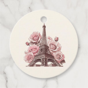 Paris Eiffel Tower & Pink Roses Favour Tags