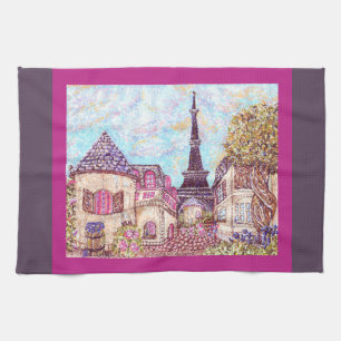 Paris Eiffel Tower pointillism kitchen dish towel