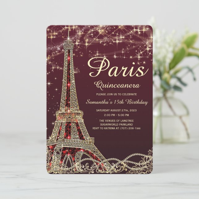 Paris Eiffel Tower Quinceanera Invite (Standing Front)