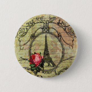Paris Eiffel Tower & Red Rose Steampunk 6 Cm Round Badge