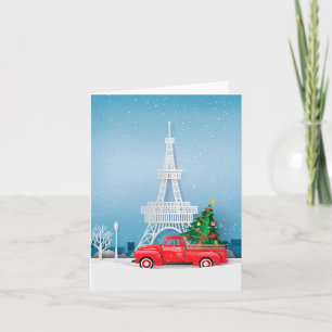 Paris Eiffel Tower Red Truck Christmas Holiday Card