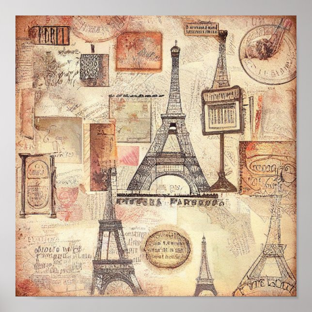 Paris Eiffel Tower Retro Vintage Wall Art Poster (Front)