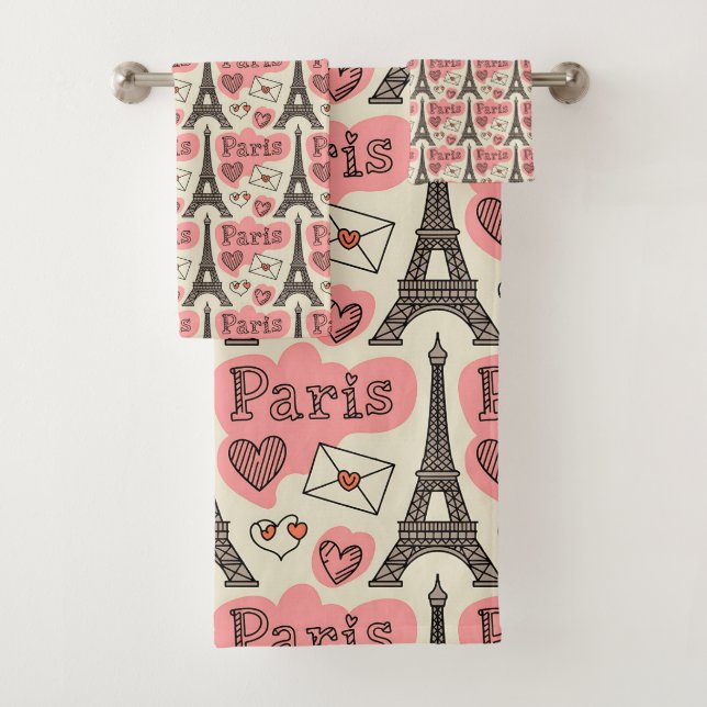 Paris Eiffel Tower Romance Stylish Chic Decor Bath Towel Set (Insitu)