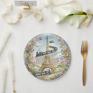 Paris, Eiffel Tower, Romantic French Art Paper Plate