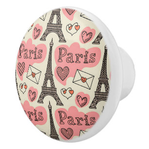 Paris Eiffel Tower Romantic Hearts Accent Ceramic Knob
