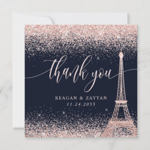 Paris Eiffel Tower Rose Gold Wedding Thank You Card
