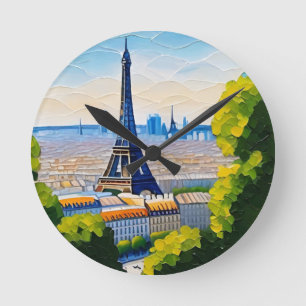 Paris Eiffel Tower Round Clock