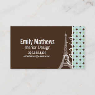 Paris; Eiffel Tower; Sage Green & Brown Business Card