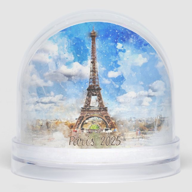 Paris Eiffel Tower Souvenir Snow Globe (Front)