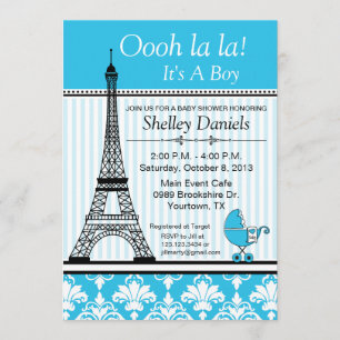 Paris Eiffel Tower Theme Baby Shower Blue Invitation