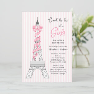 Paris Eiffel Tower Theme Baby Shower pink girl Invitation