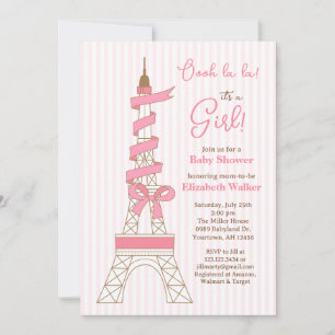 Paris Eiffel Tower Theme Baby Shower pink girl Invitation
