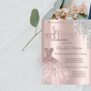 Paris Eiffel Tower,Tiara,Drips Silver Quinceañera Invitation