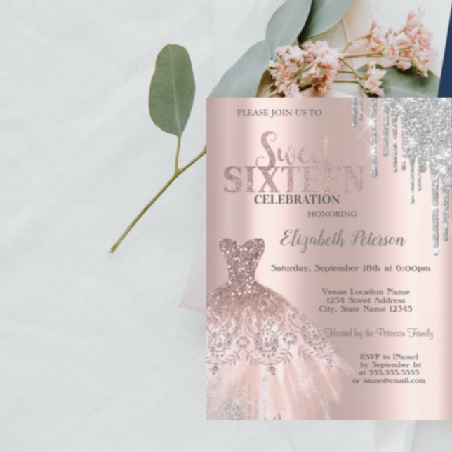 Paris Eiffel Tower,Tiara,Drips Silver Quinceañera Invitation (Creator Uploaded)