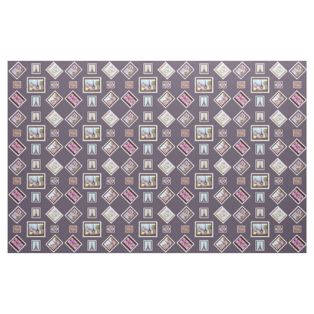 Paris Eiffel Tower travel postage inspired fabric (Yard)