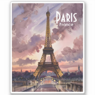 Paris Eiffel Tower Twilight Watercolor Custom Text
