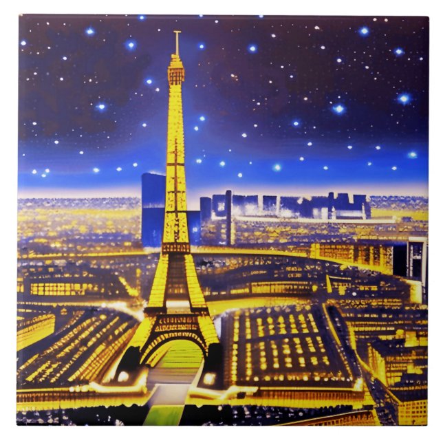 Paris Eiffel Tower Under a Starry Sky Tile (Front)