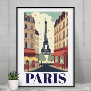 Paris Eiffel Tower View Vintage Travel Poster
