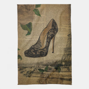 Paris eiffel tower vintage girly shoe Stiletto Tea Towel
