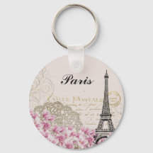Paris Eiffel Tower Vintage Pink Flowers