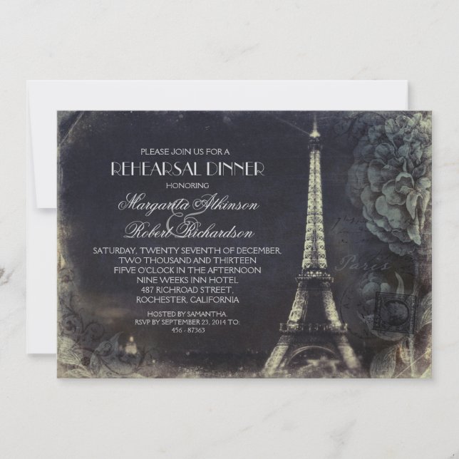 Paris Eiffel tower vintage rehearsal dinner Invitation (Front)
