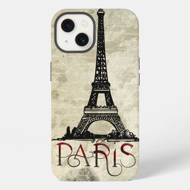 Paris, Eiffel Tower Vintage Script iPhone Case (Back)