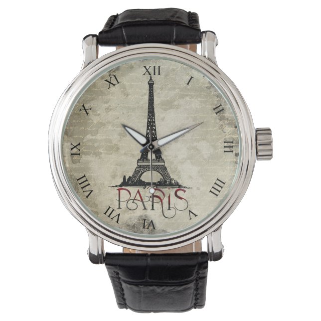 Paris, Eiffel Tower Vintage Script Watch (Front)