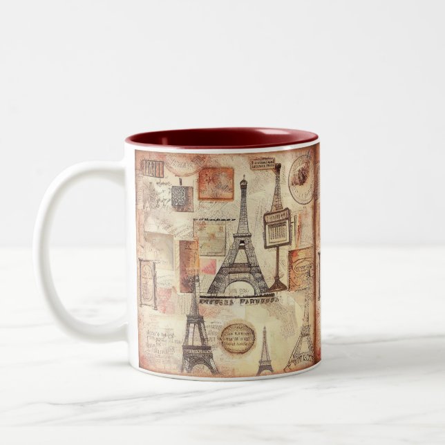 Paris Eiffel Tower Vintage Two-Tone Coffee Mug (Left)