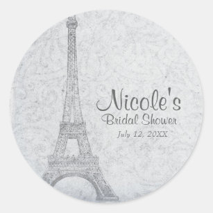 Paris Eiffel Tower Vintage Wedding Elegant Favour Classic Round Sticker