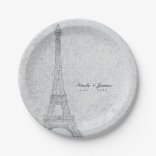 Paris Eiffel Tower Vintage Wedding Reception Party Paper Plate