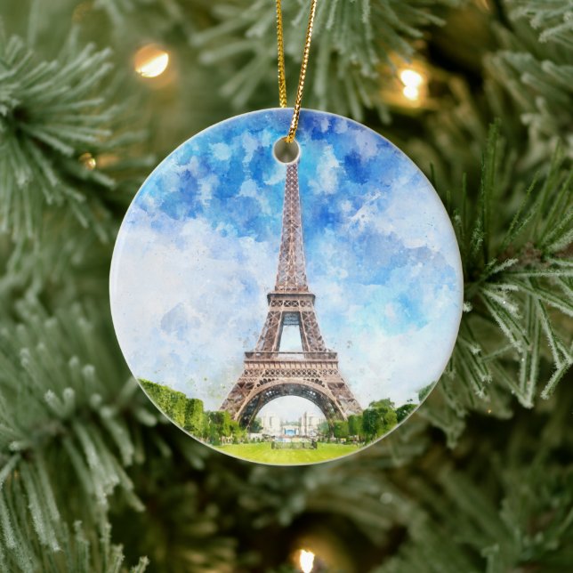 Paris Eiffel Tower Watercolor #01  Ceramic Tree Decoration (Tree)