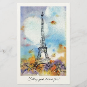 Paris Eiffel Tower watercolor art  Stationery
