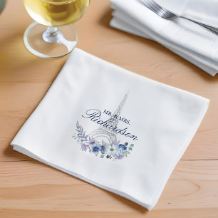 Paris Eiffel Tower Watercolor Floral Navy Wedding Napkin