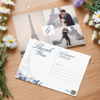 Paris Eiffel Tower Watercolor Floral Wedding Photo