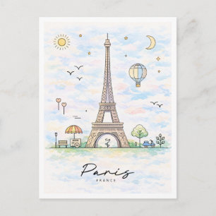 Paris Eiffel Tower Watercolor France Holiday Postcard