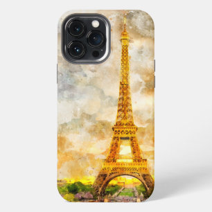 Paris Eiffel Tower Watercolor Sunset Art Print iPhone 13 Pro Max Case