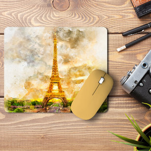 Paris Eiffel Tower Watercolor Sunset Art Print Mouse Mat