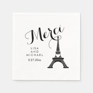 Paris Eiffel Tower Wedding Black and White Merci Napkin
