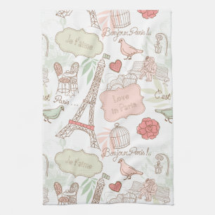 Paris Eiffel Tower Whimsical Pink Tea Towel
