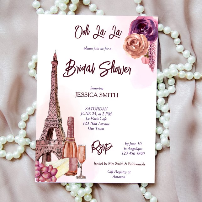 Paris Eiffel tower wine grapes plum bridal shower  Invitation (Creator Uploaded)