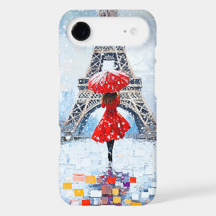 Paris Eiffel Tower Winter Romance Red Umbrella