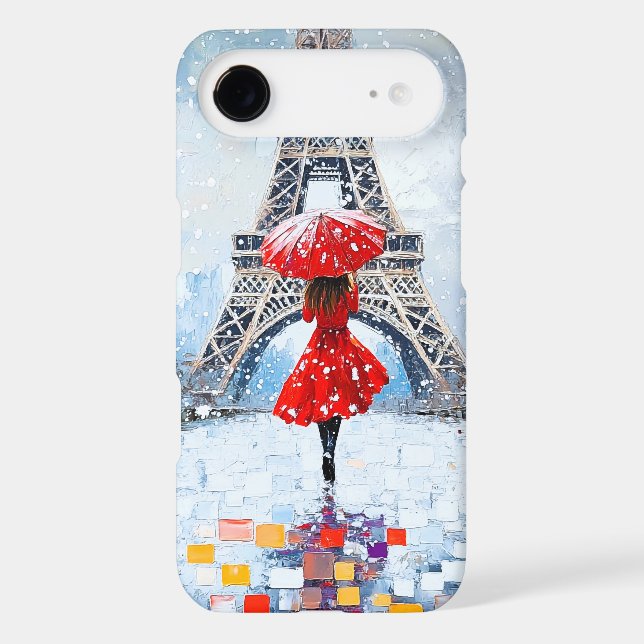 Paris Eiffel Tower Winter Romance Red Umbrella  (Back)
