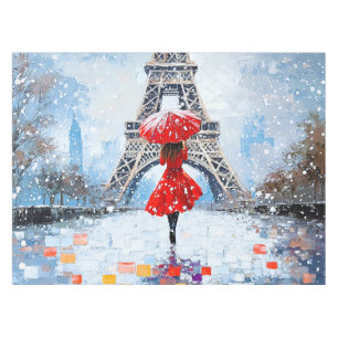 Paris Eiffel Tower Winter Romance Red Umbrella Tablecloth